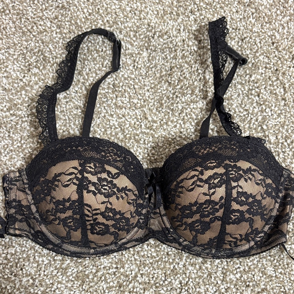 Adore Me Black Lace Overlay Bra